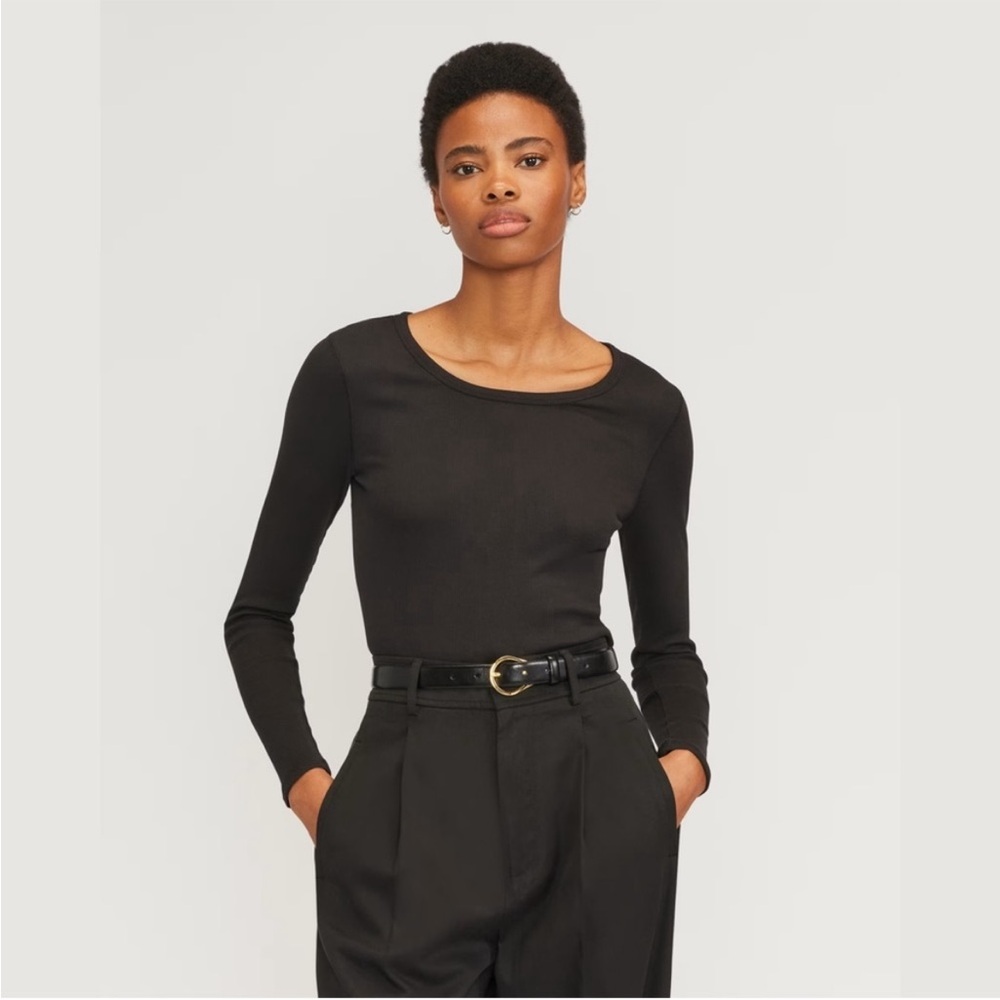 Everlane Black Ribbed Long Sleeve Shirt.